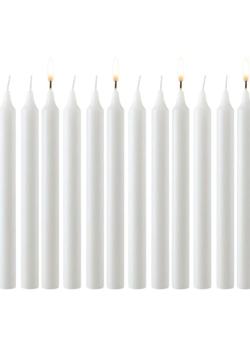 HOME ZONE 25 CM White Tapered Candles, 12 Pcs – 7-Hour Long Burn Time, Dripless & No Soot, Unscented Taper Candles - Hand-Dipped Tall for Weddings, Dinners, Parties, & Special Occasions - Image 1